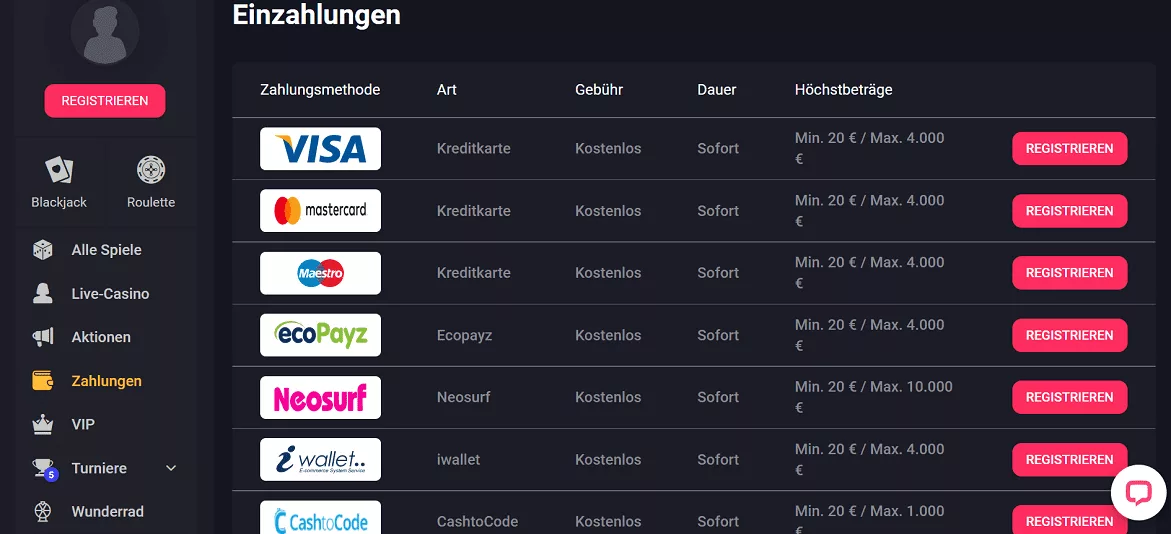 woocasino zahlungoptionen